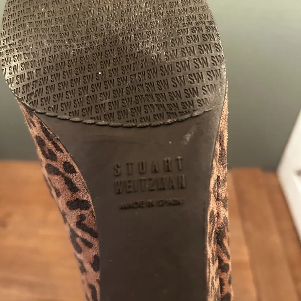Stuart Weitzman Womens Tan Black Leopard Print Slip-On Wedge Platforms Size 7.5